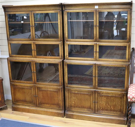 Two Globe Wernicke type oak sectional bookcases W.87cm